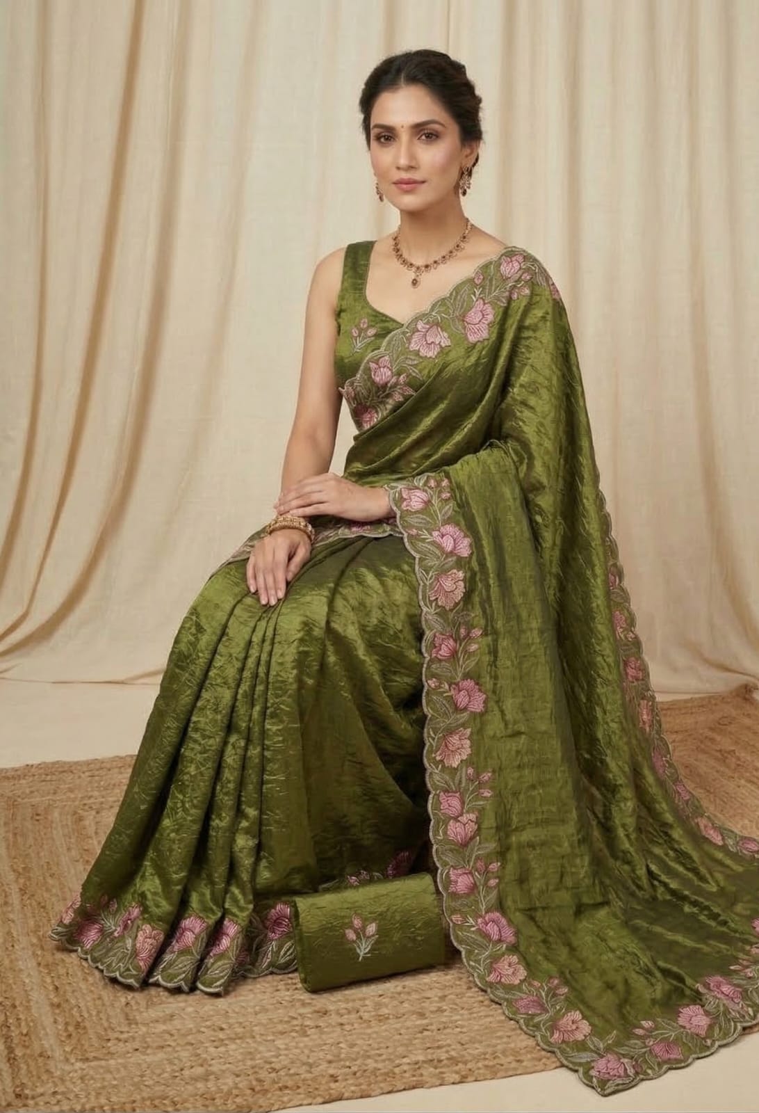 Trendy Party Wear Saree with Floral Border