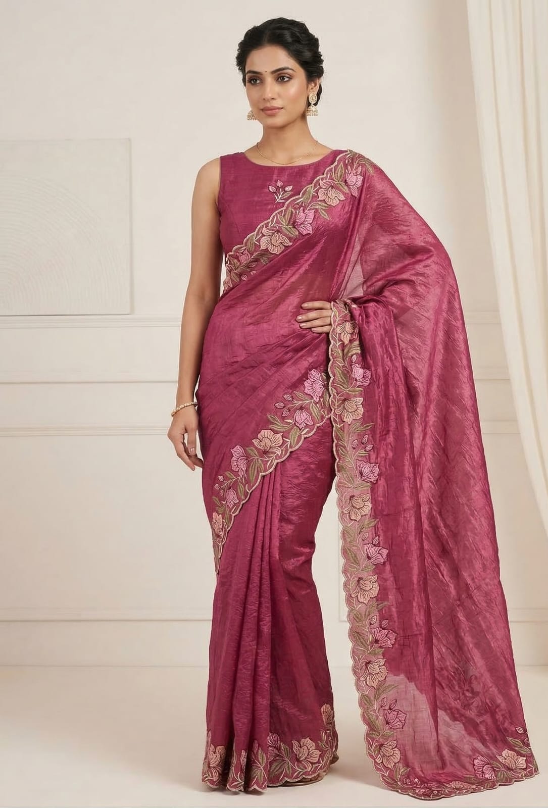 Trendy Party Wear Saree with Floral Border