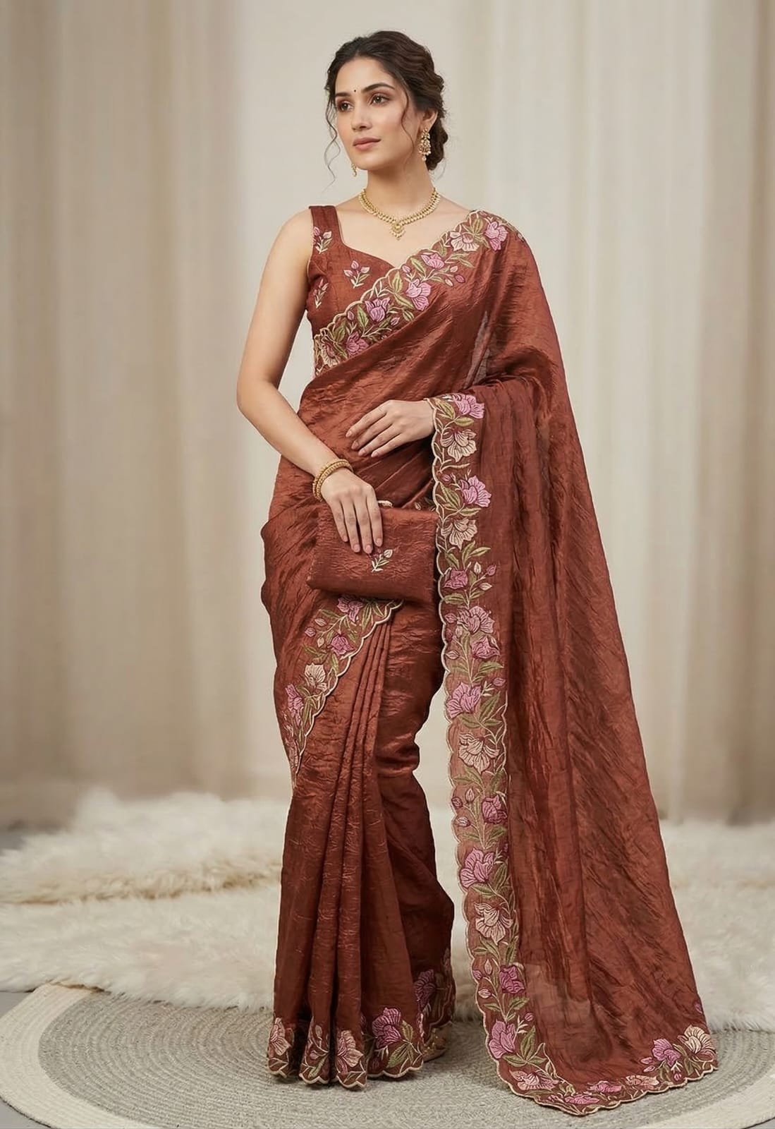 Trendy Party Wear Saree with Floral Border