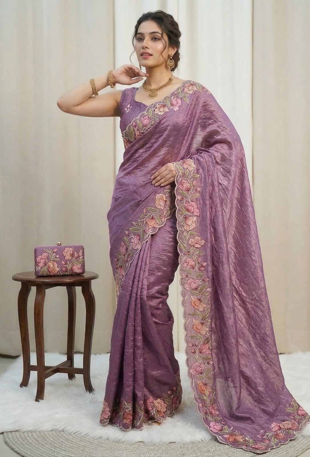 Trendy Party Wear Saree with Floral Border