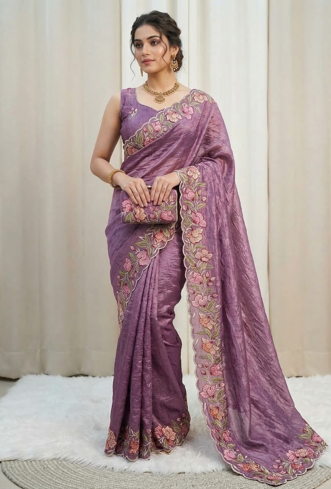 Trendy Party Wear Saree with Floral Border