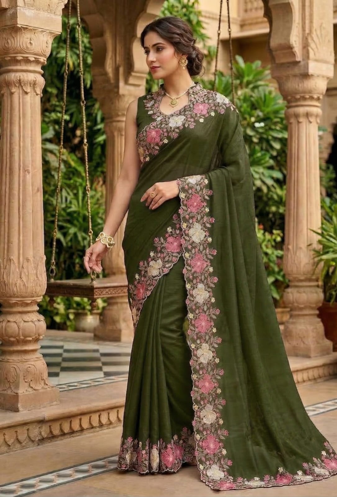 Premium Embroidered Saree with Floral Border