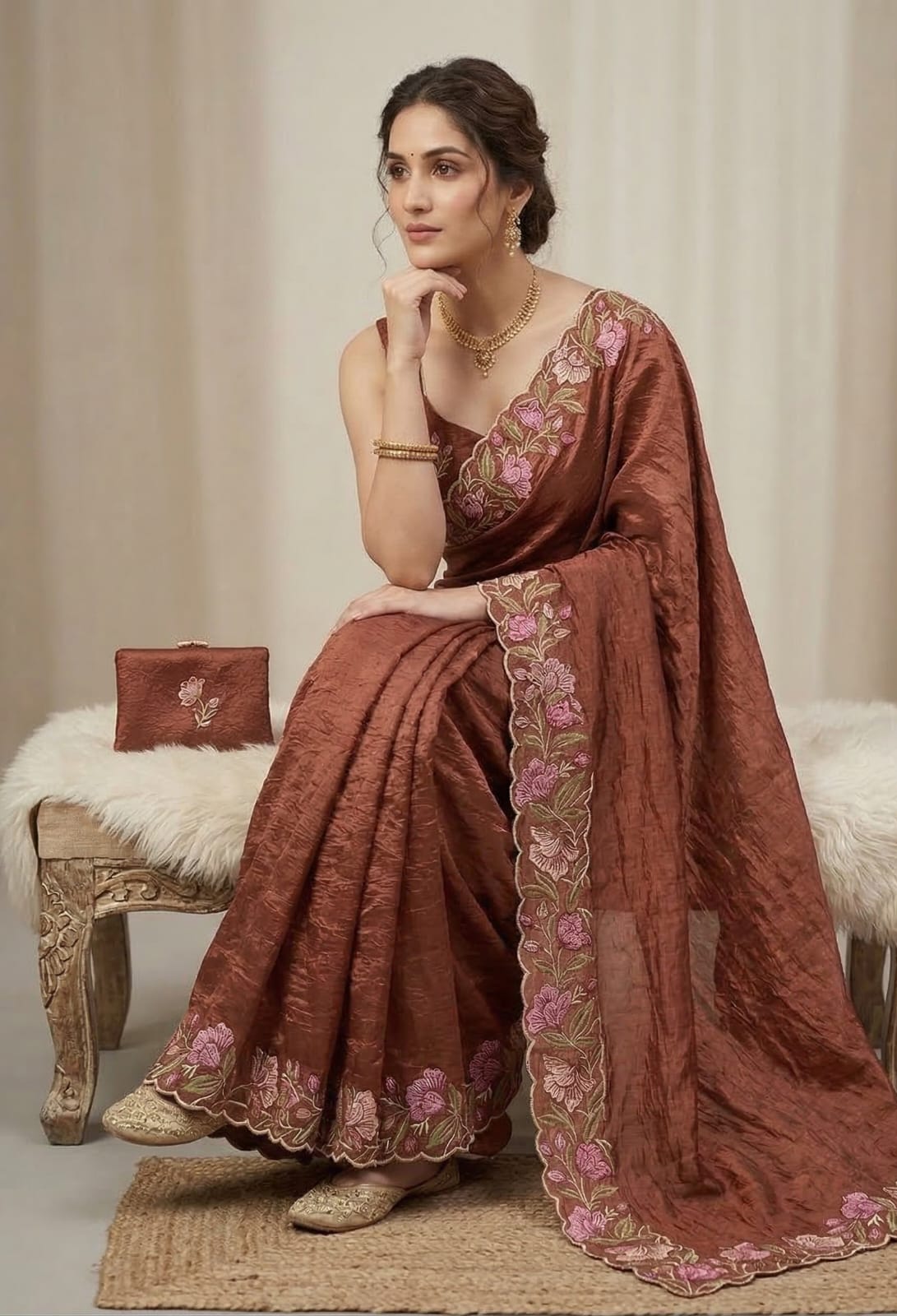 Trendy Party Wear Saree with Floral Border