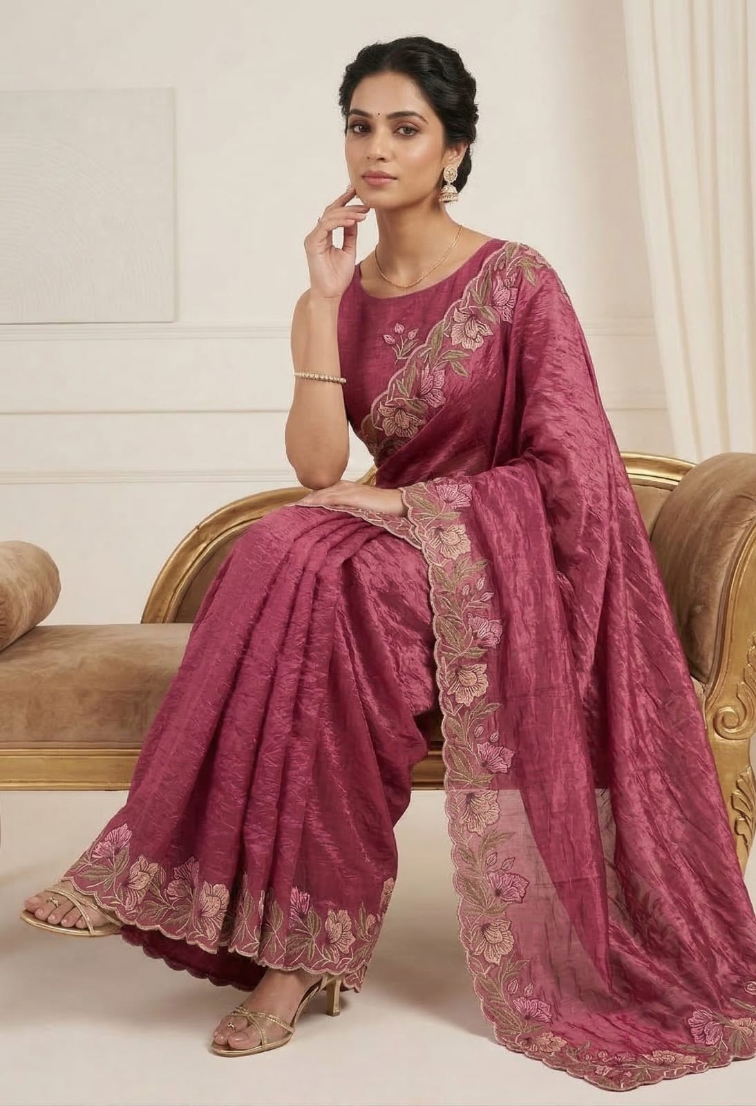 Trendy Party Wear Saree with Floral Border