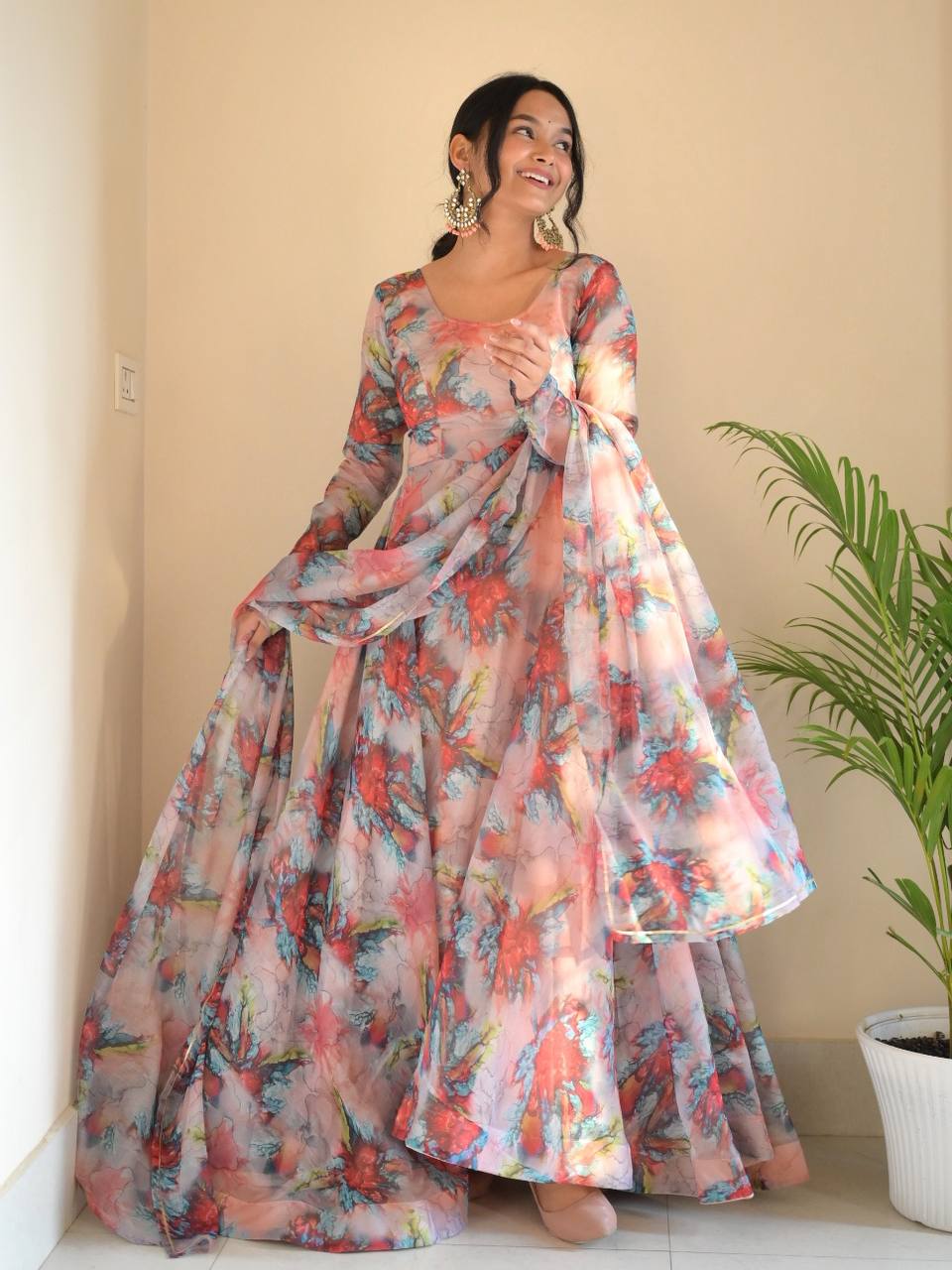 Printed Organza Gown