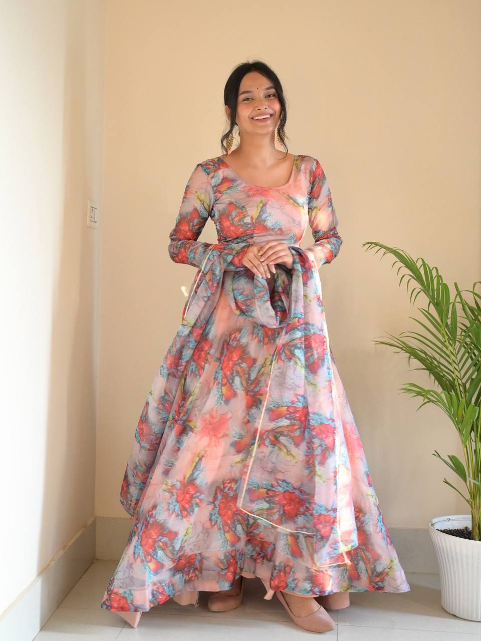 Printed Organza Gown