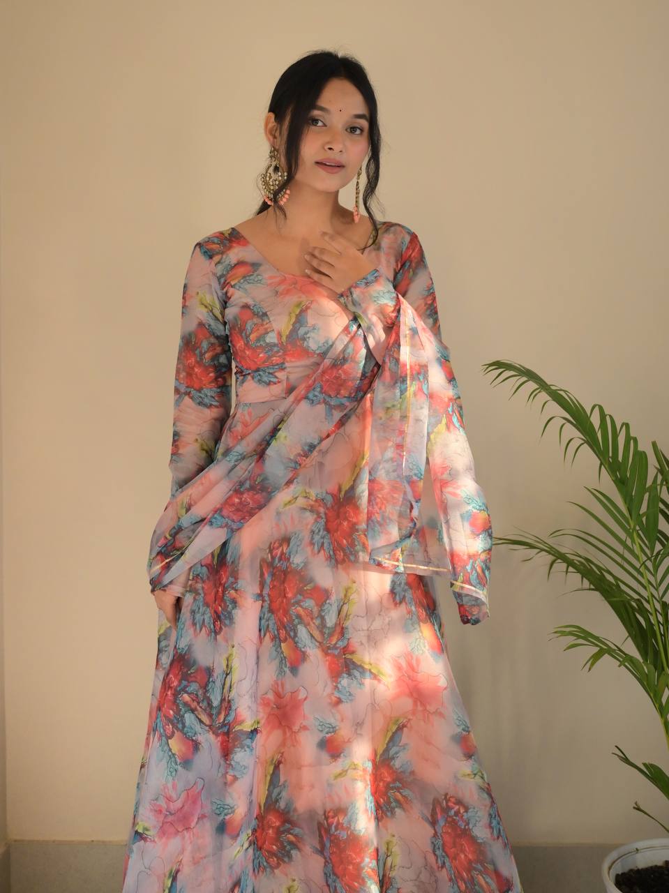 Printed Organza Gown