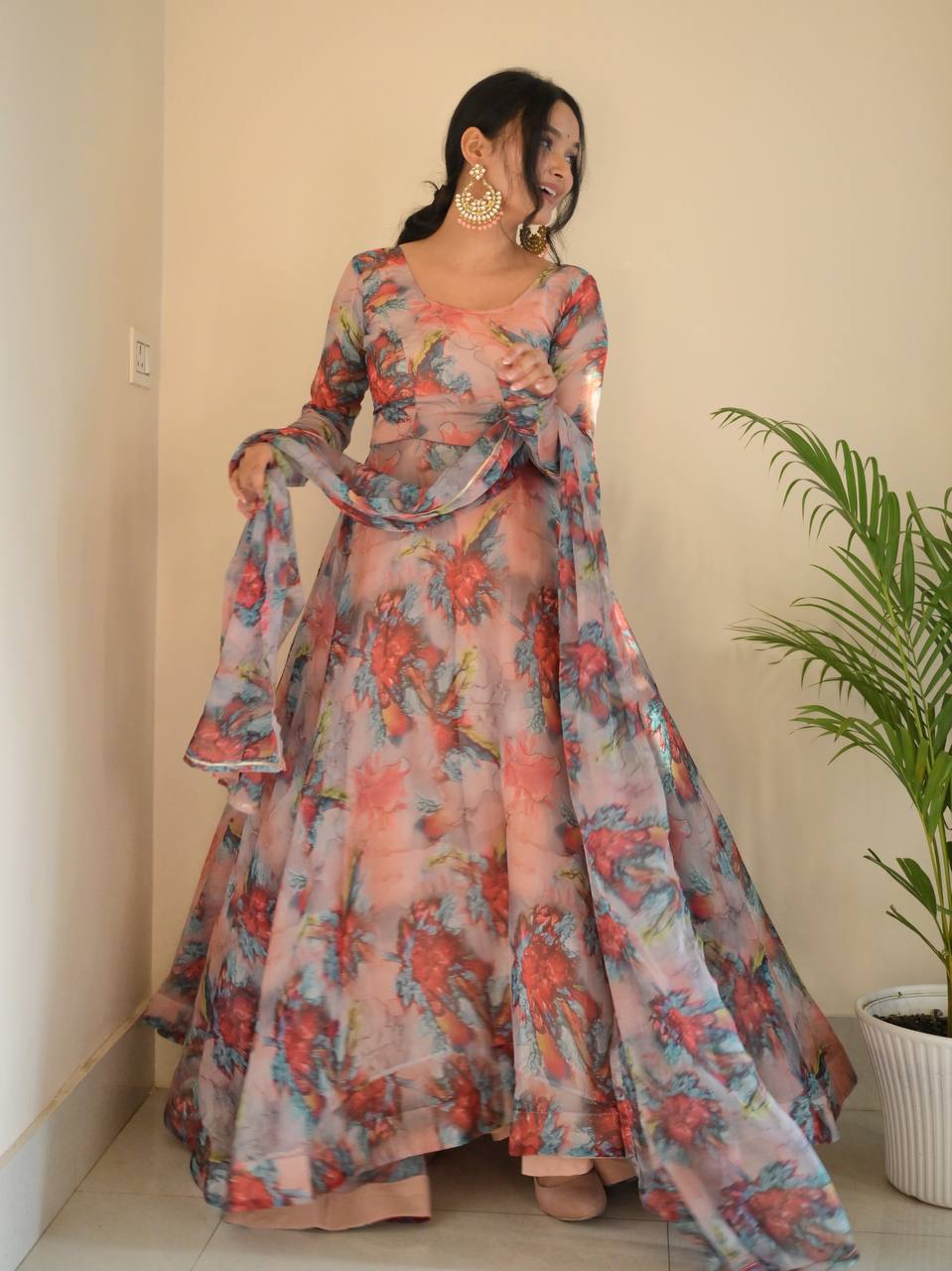 Printed Organza Gown