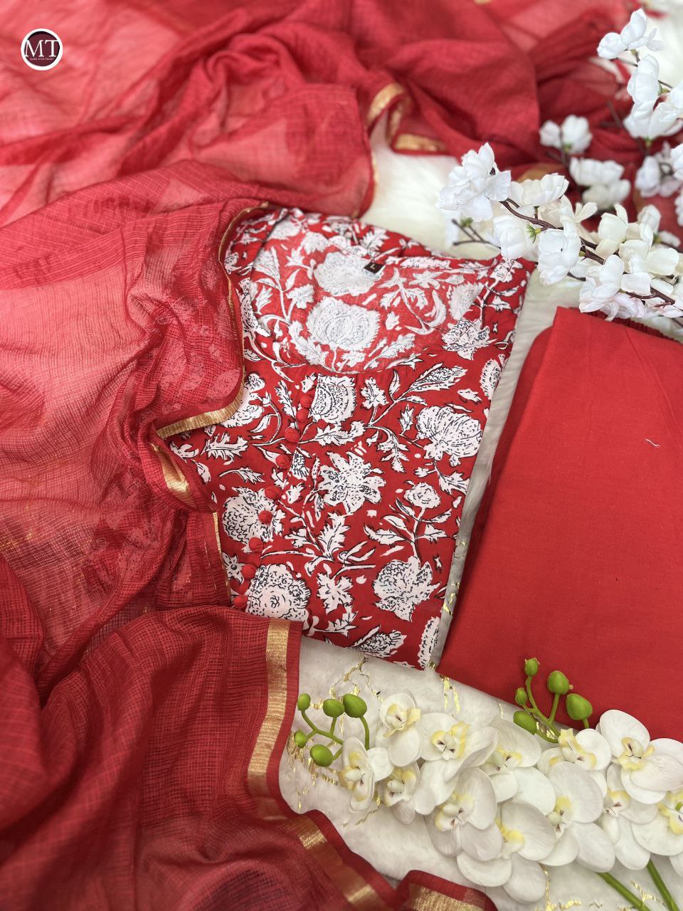 RED ROYAL COTTON 60 60 SUIT SET