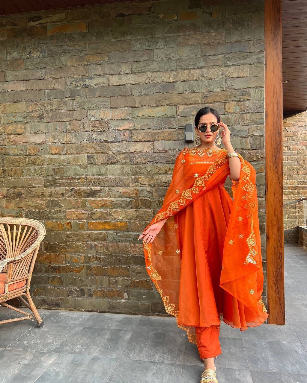 Orange Anarkali suit