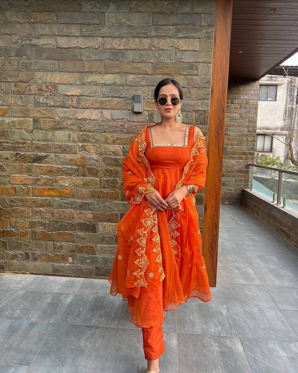 Orange Anarkali suit