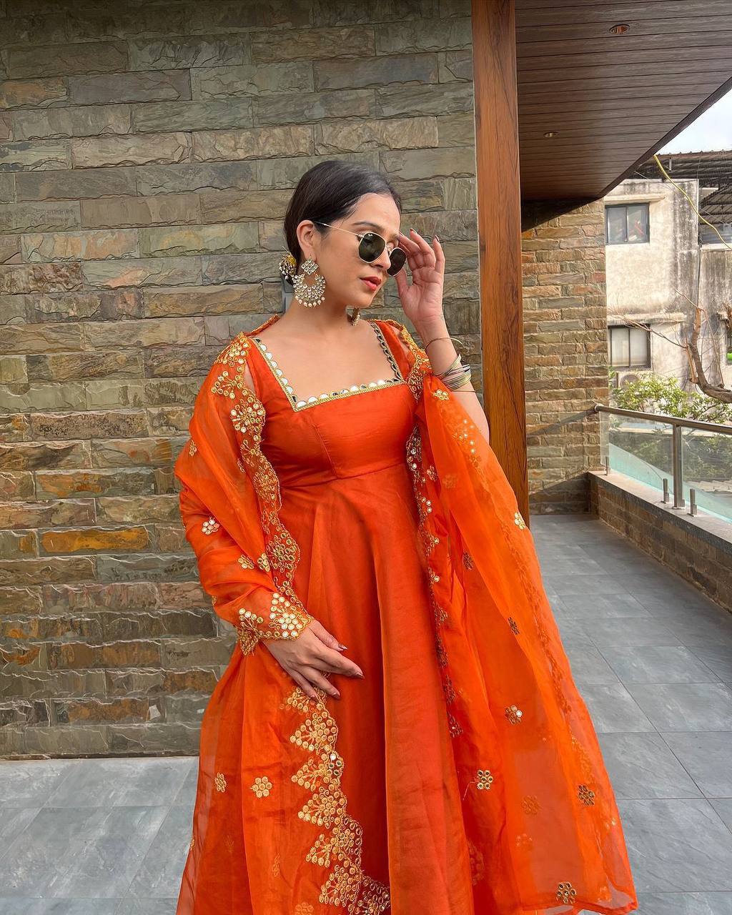 Orange Anarkali suit