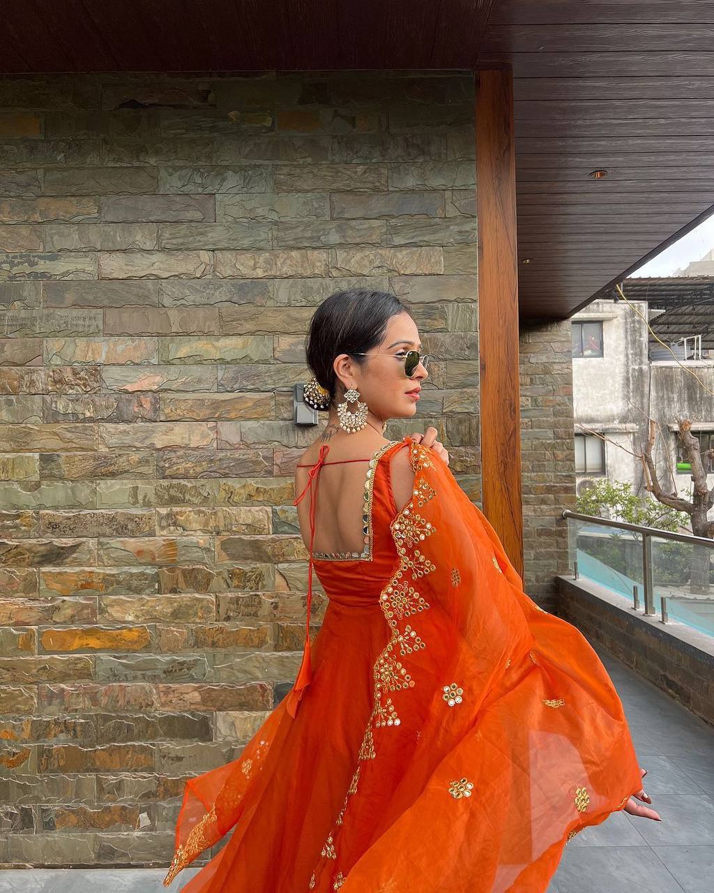 Orange Anarkali suit