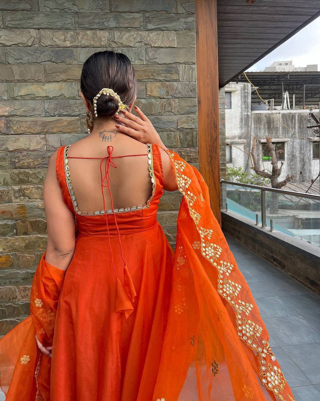 Orange Anarkali suit