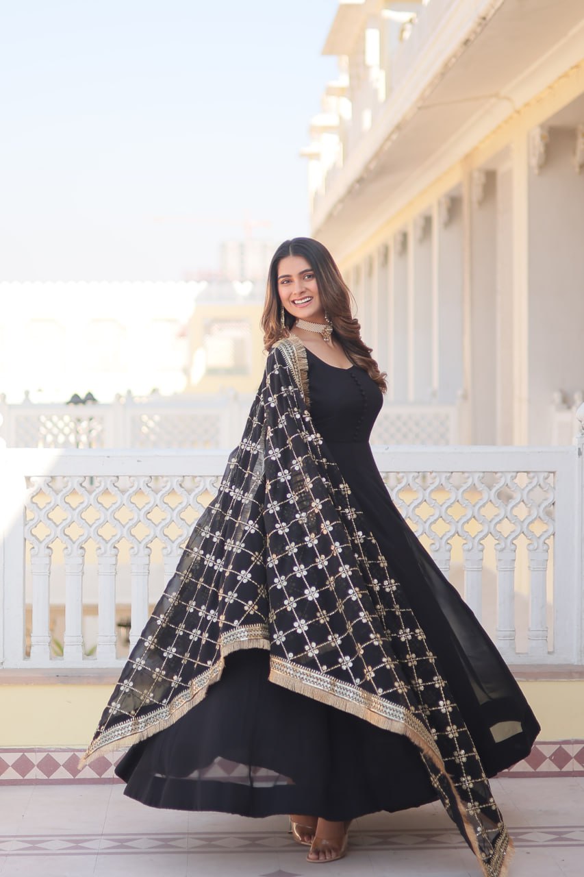 Black Color Aliya Cut Readymade Anarkali Suit Set