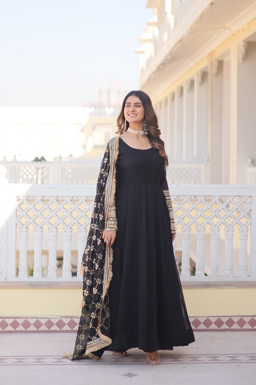 Black Color Aliya Cut Readymade Anarkali Suit Set