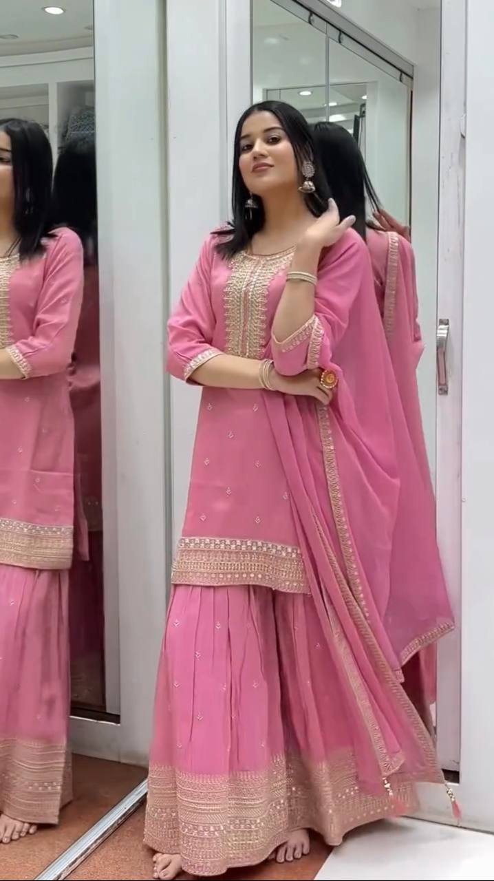 Pink Elegant Chinnon Silk Set