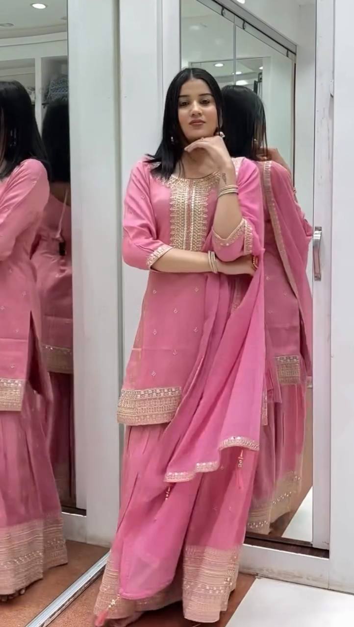 Pink Elegant Chinnon Silk Set
