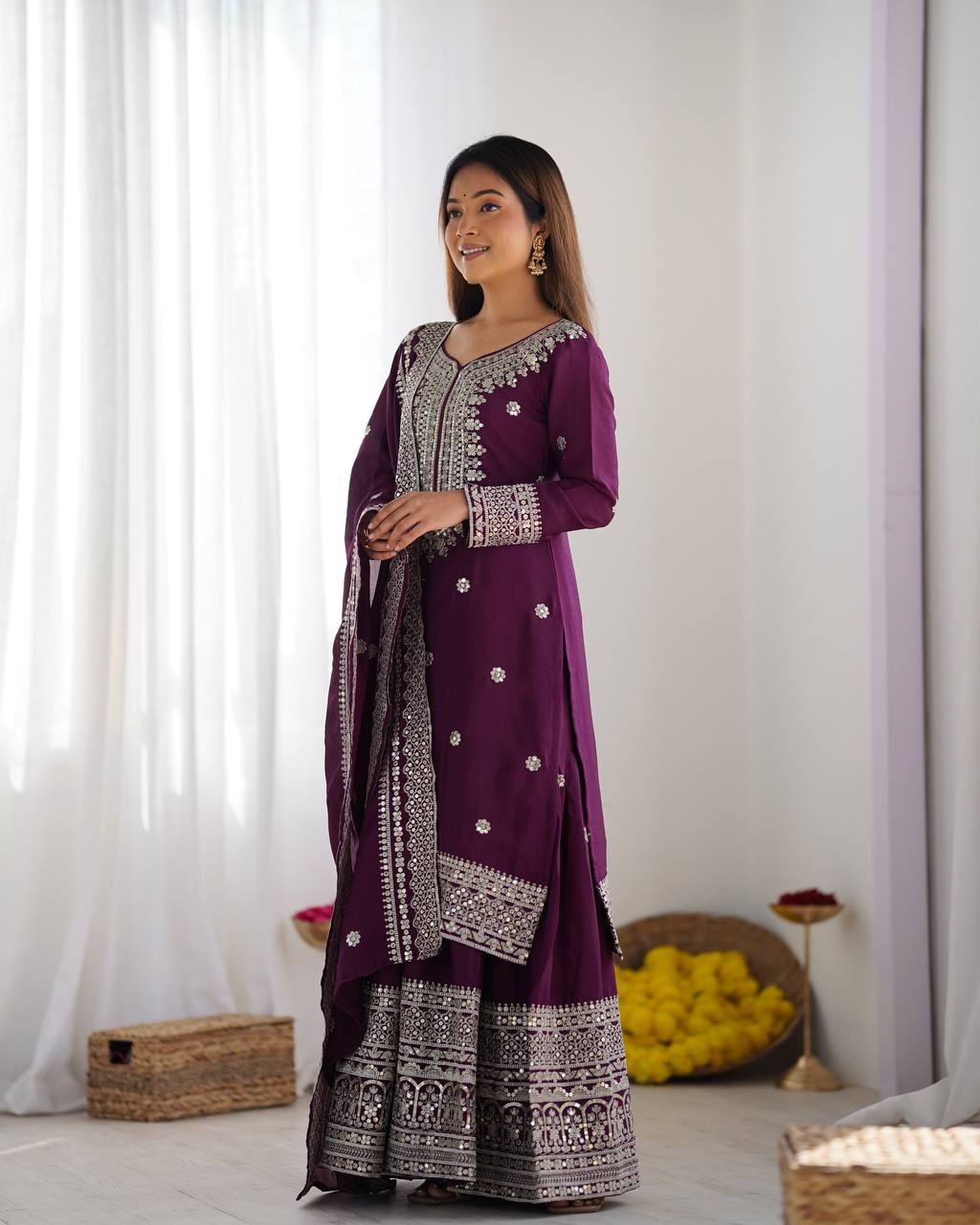 Wine Color Premium Designer Sharara Set