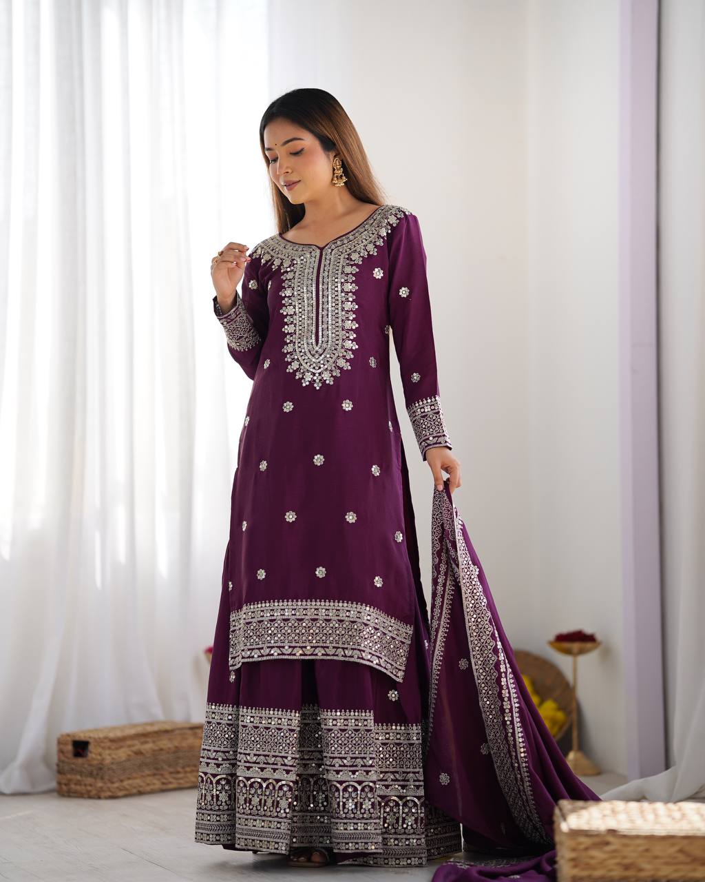 Wine Color Premium Designer Sharara Set