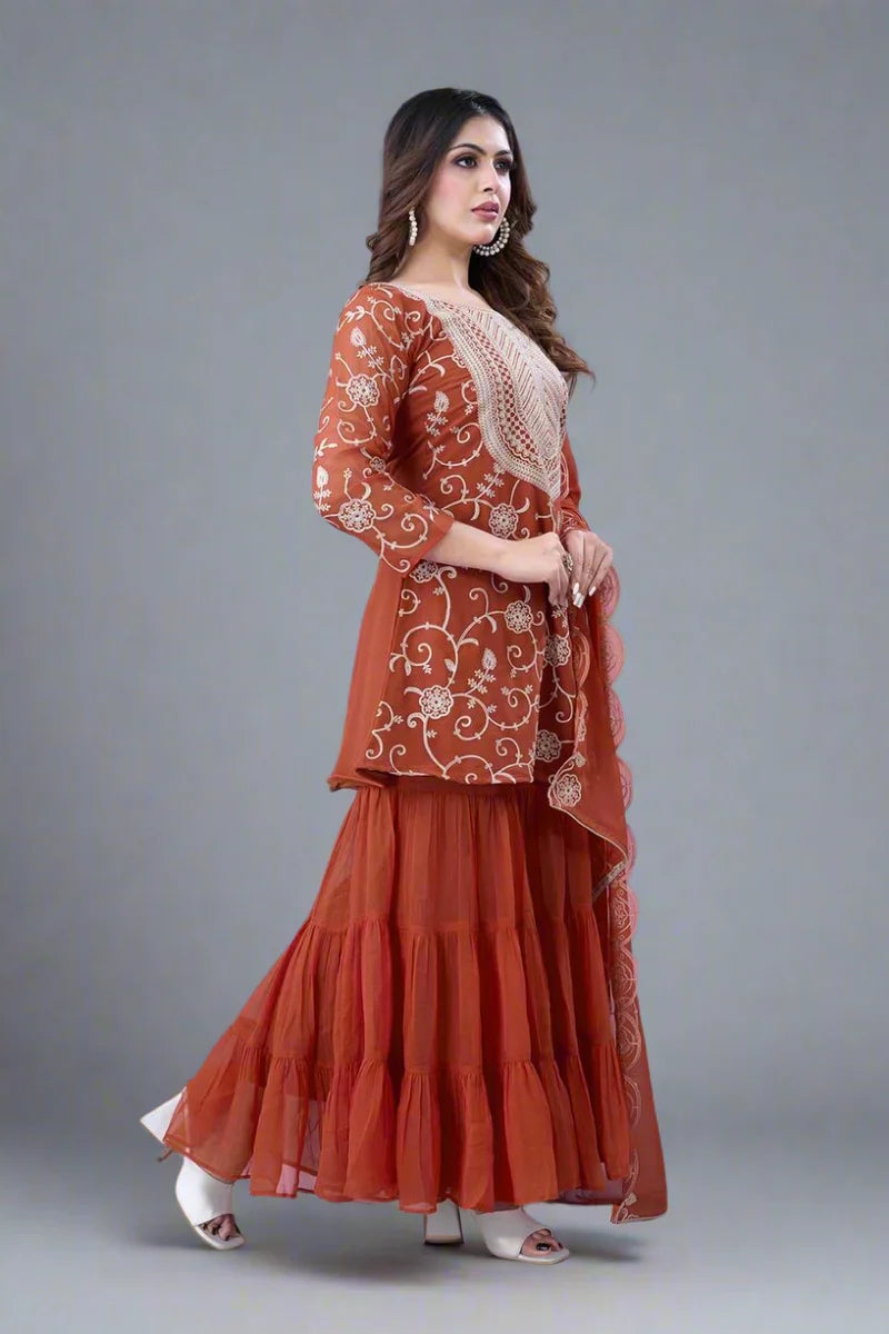 Heavy Georgette Embroidered Sharara Plazzo Set β Fully Stitched & Ready to Wear