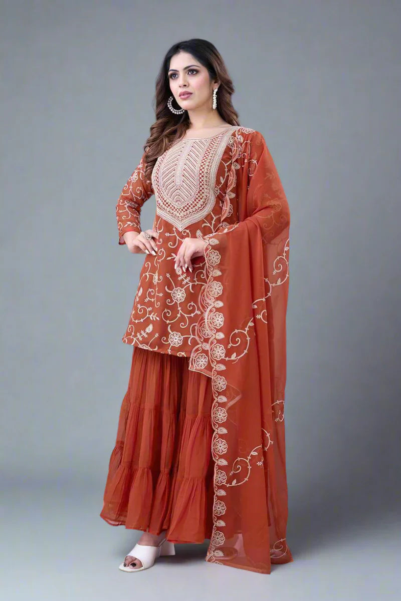 Heavy Georgette Embroidered Sharara Plazzo Set β Fully Stitched & Ready to Wear