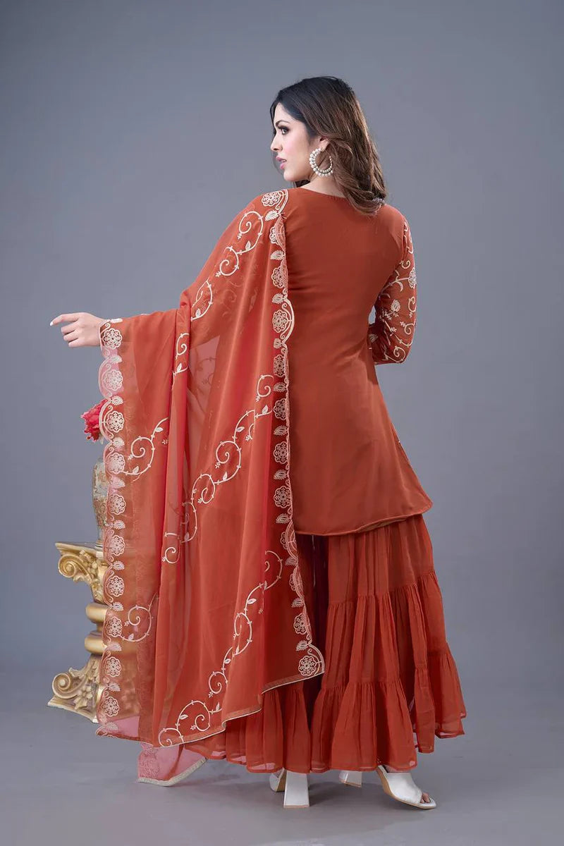 Heavy Georgette Embroidered Sharara Plazzo Set β Fully Stitched & Ready to Wear