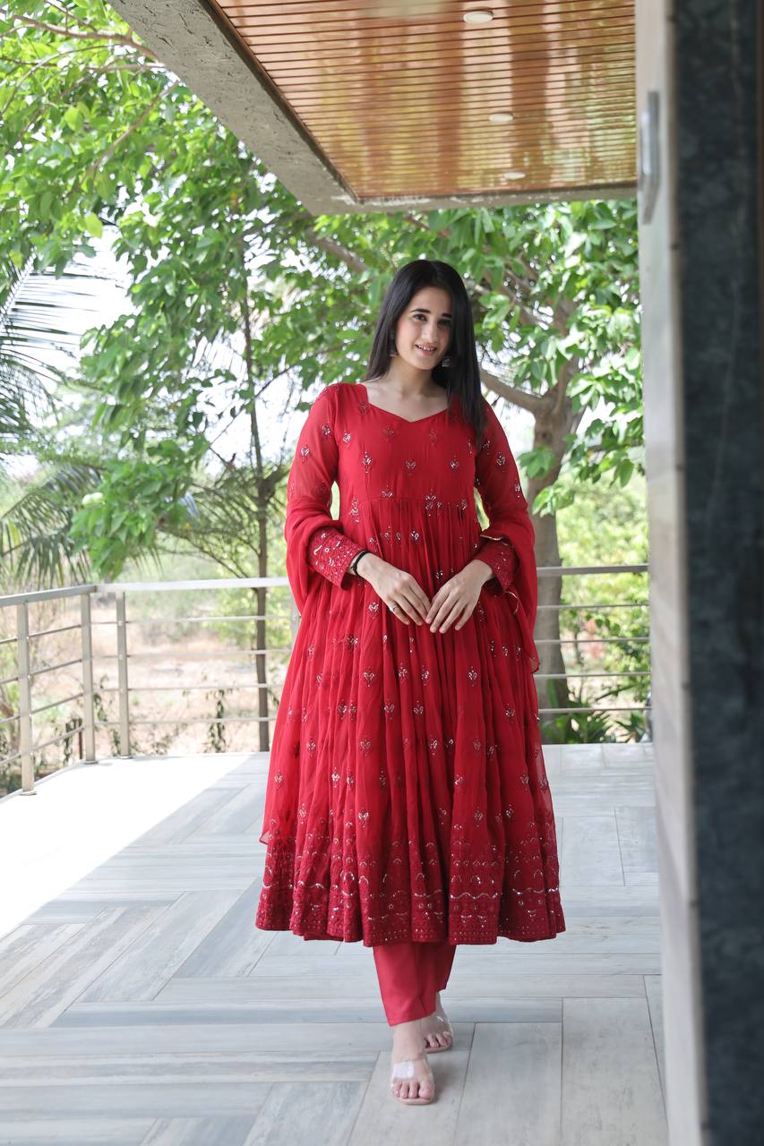 Red Anarkali Suit Set