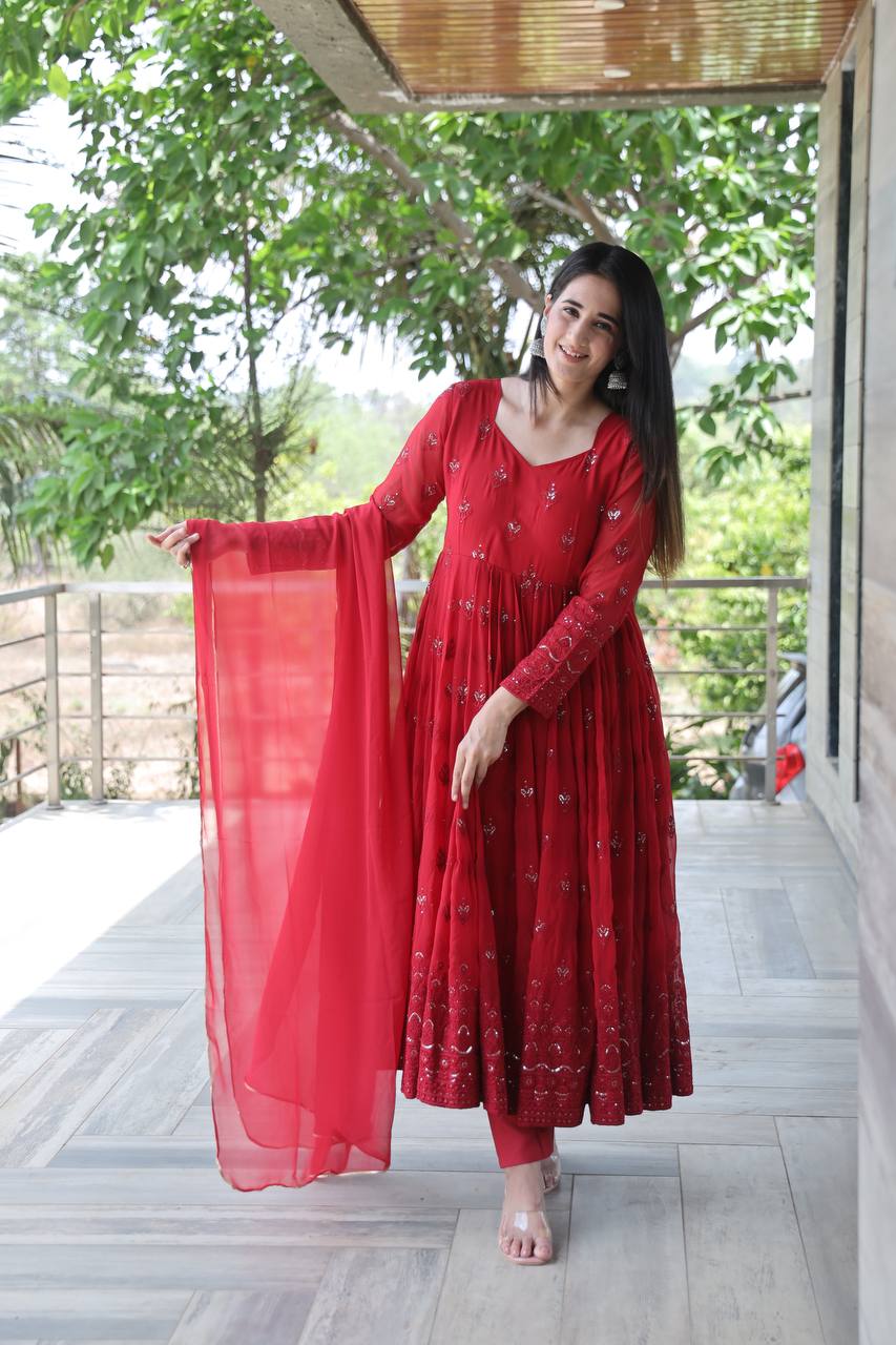 Red Anarkali Suit Set