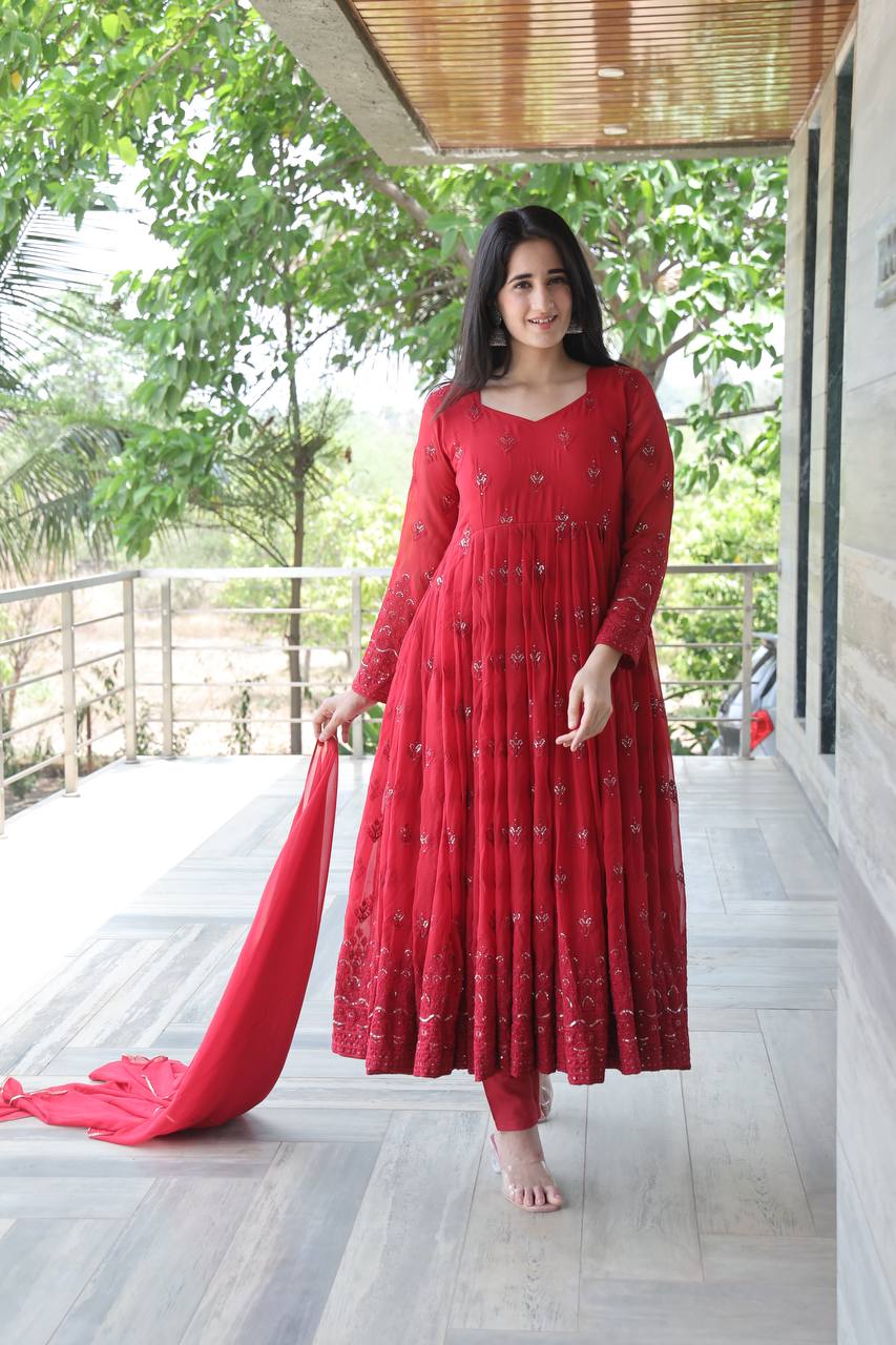 Red Anarkali Suit Set