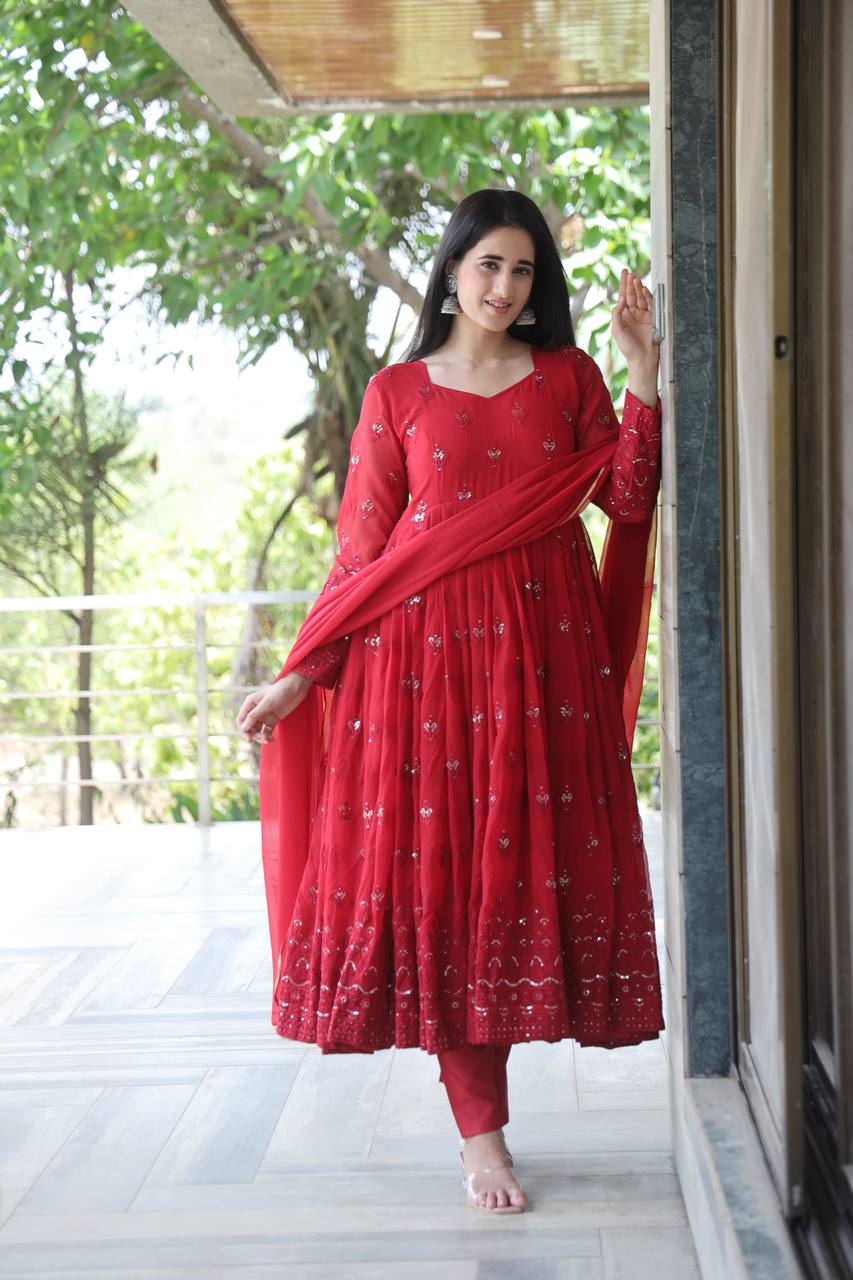 Red Anarkali Suit Set