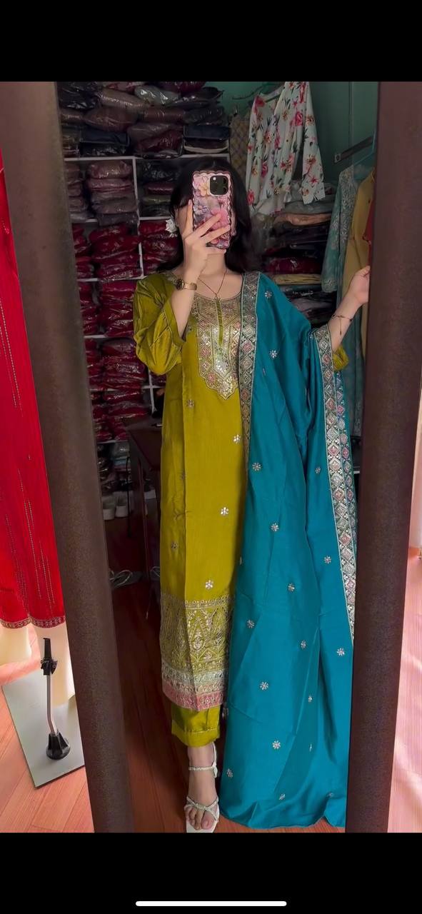 New Festival Collection In Chinnon And Heavy Embroidery Sequence Work Fully Stitched Ready To Wear