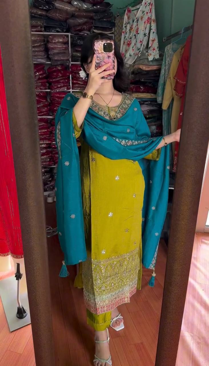 New Festival Collection In Chinnon And Heavy Embroidery Sequence Work Fully Stitched Ready To Wear