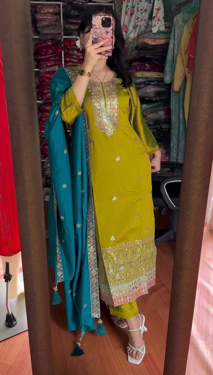 New Festival Collection In Chinnon And Heavy Embroidery Sequence Work Fully Stitched Ready To Wear