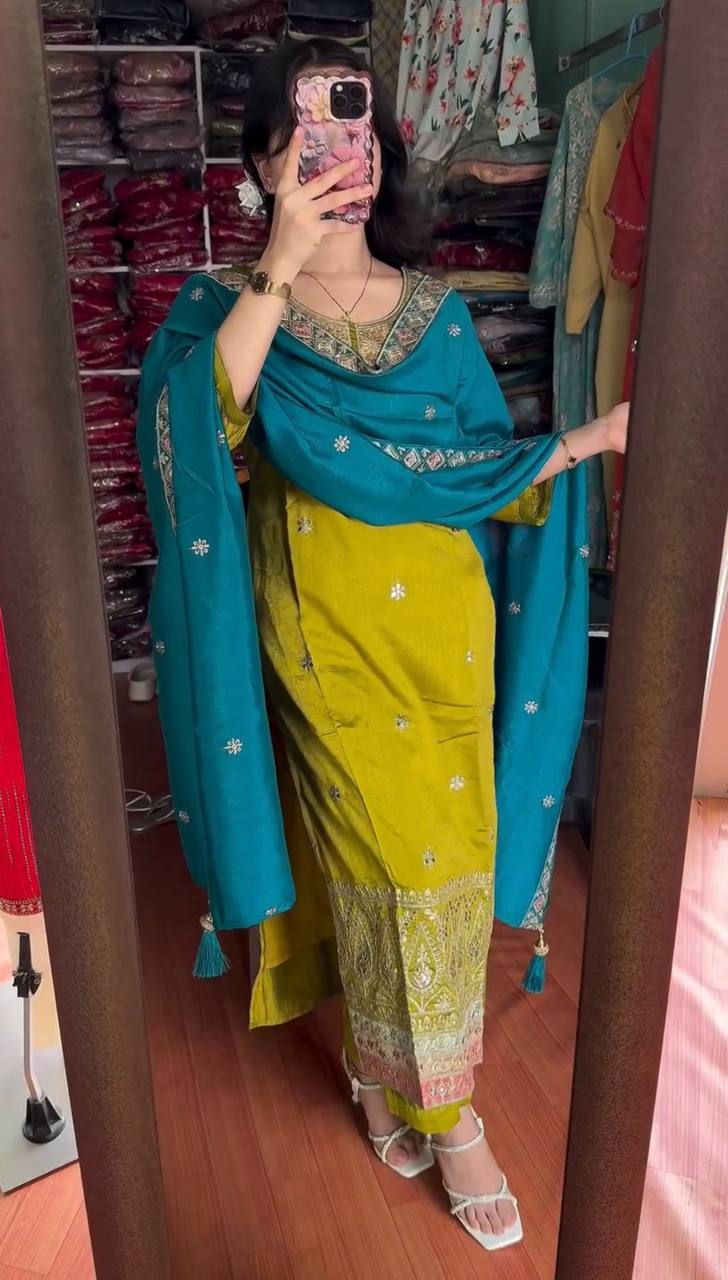 New Festival Collection In Chinnon And Heavy Embroidery Sequence Work Fully Stitched Ready To Wear