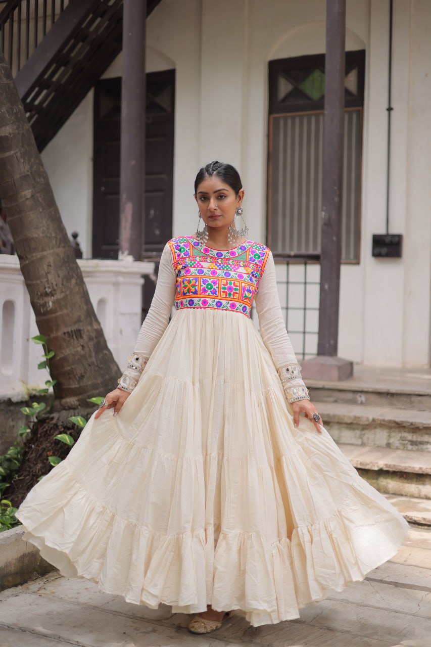 Classic White Ethnic Gown for Garba Nights
