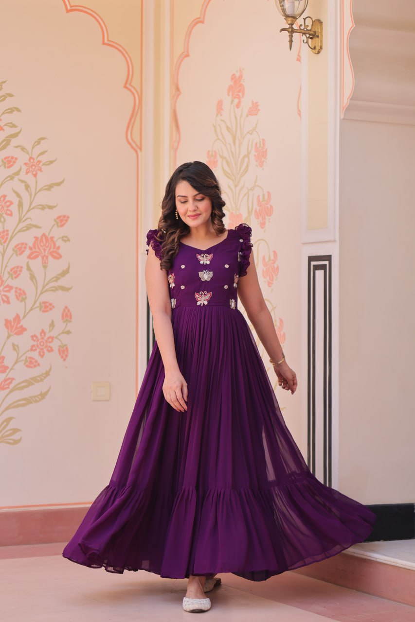 Glamorous Faux Blooming Saree with Sequins & Bead Embroidery