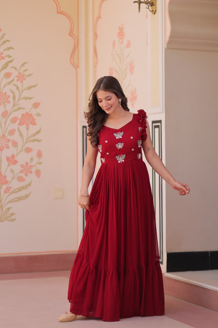 Glamorous Faux Blooming Saree with Sequins & Bead Embroidery