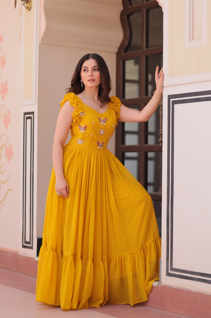 Glamorous Faux Blooming Saree with Sequins & Bead Embroidery