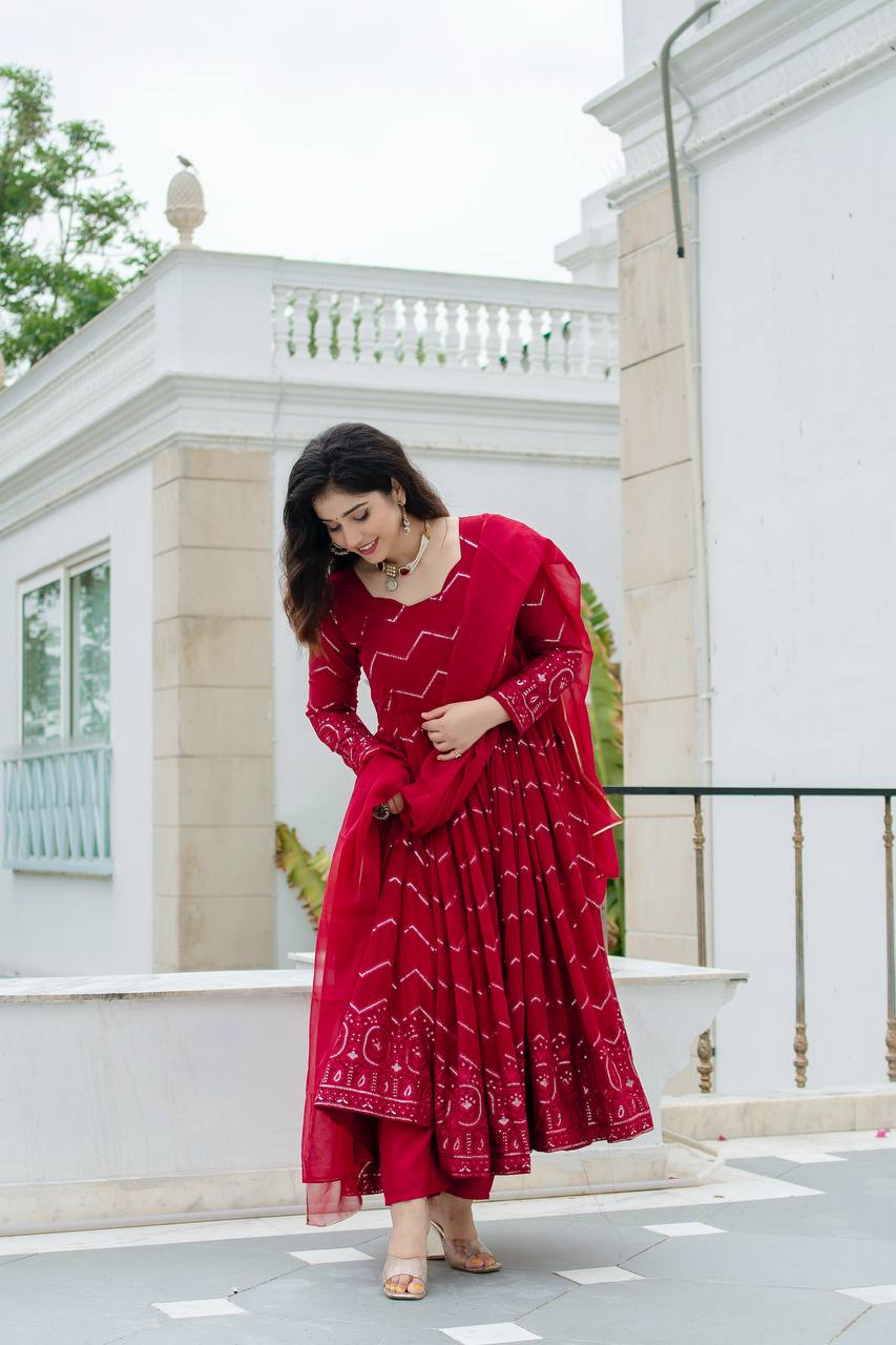 Elegant Faux Georgette Embroidered Kurta Set