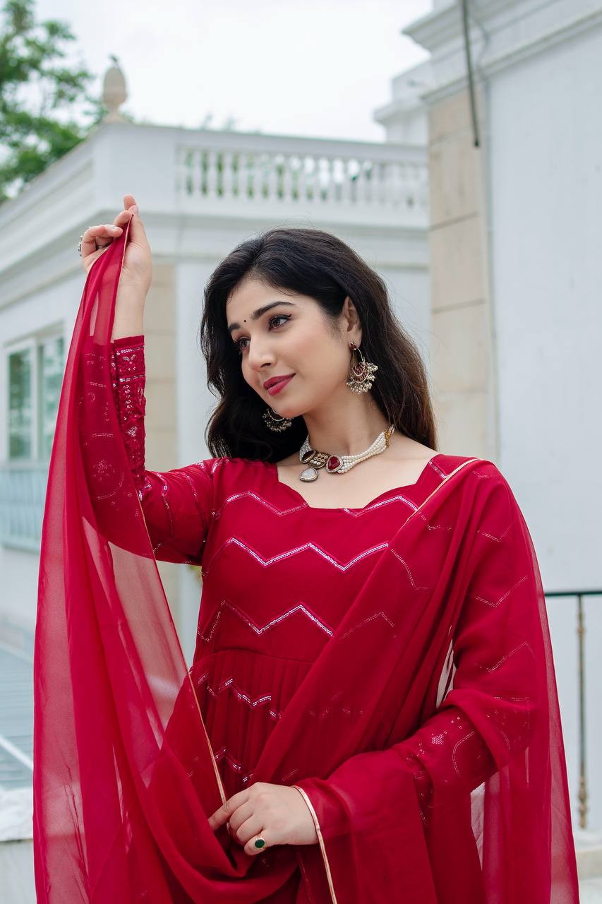 Elegant Faux Georgette Embroidered Kurta Set