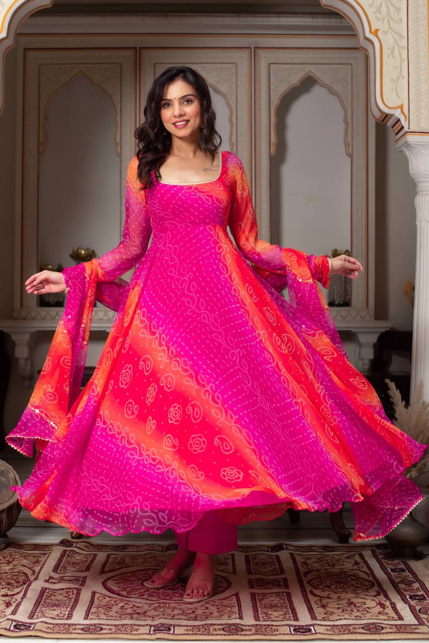 Festive Wear Bandhani Anarkali with Dupatta
