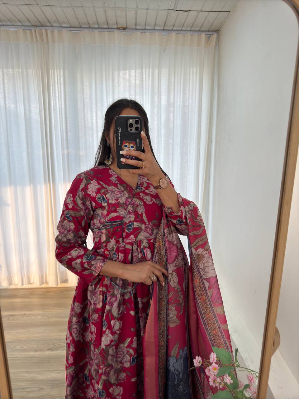 Royal Roman Silk Anarkali Set with Dupatta