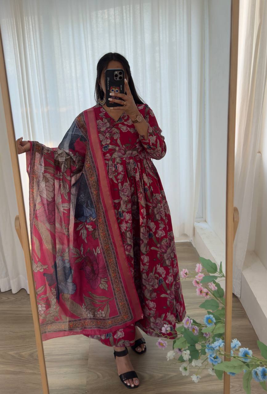 Royal Roman Silk Anarkali Set with Dupatta