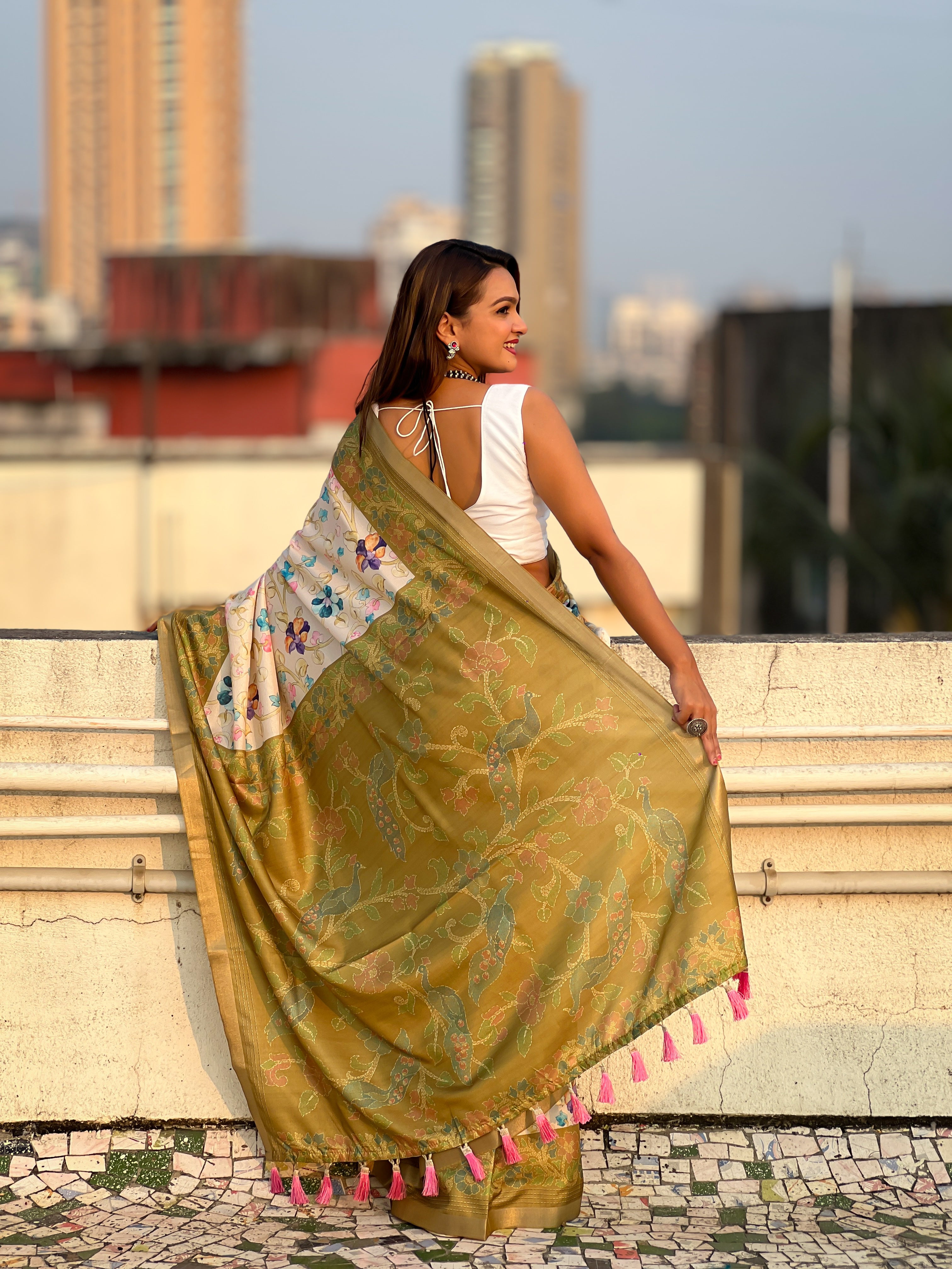 🌟 TUSSAR KALAMKARI SAREE      Fabric Base: Tussar Silk