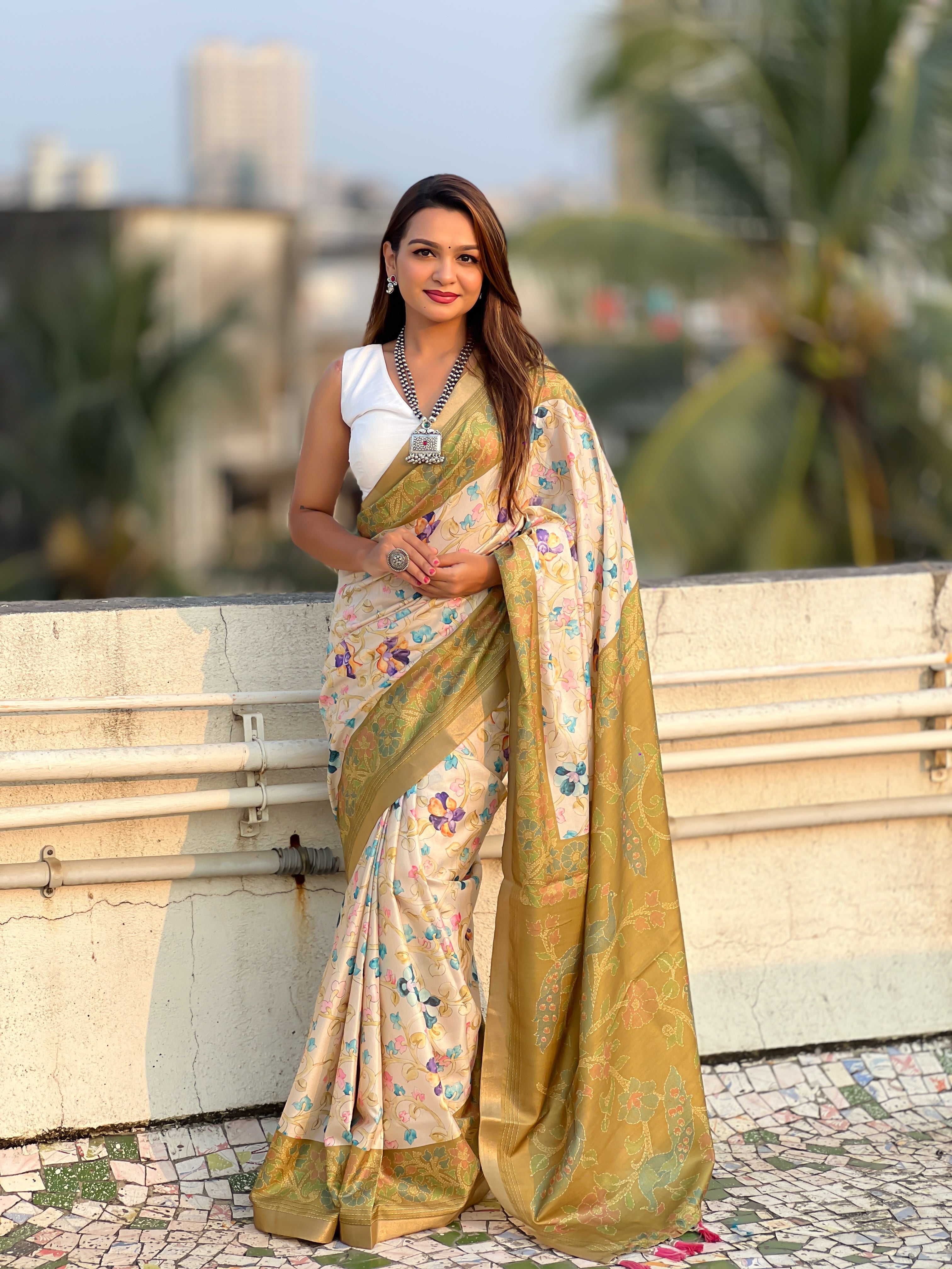 🌟 TUSSAR KALAMKARI SAREE      Fabric Base: Tussar Silk