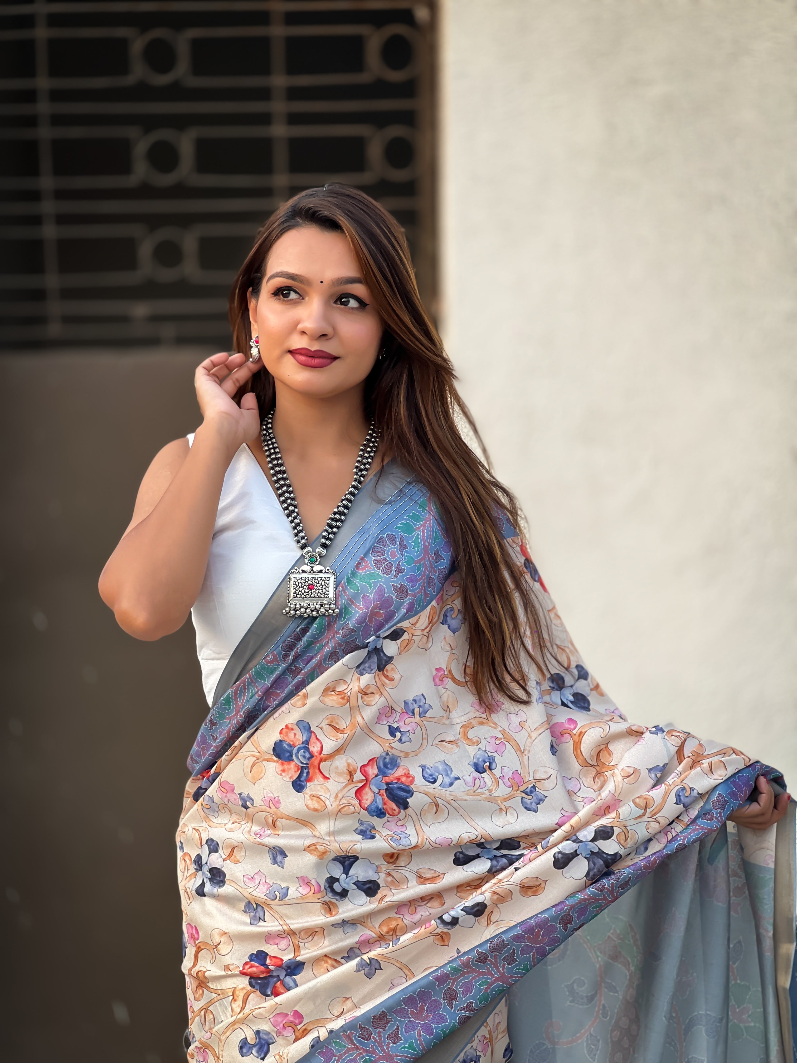 🌟 TUSSAR KALAMKARI SAREE      Fabric Base: Tussar Silk