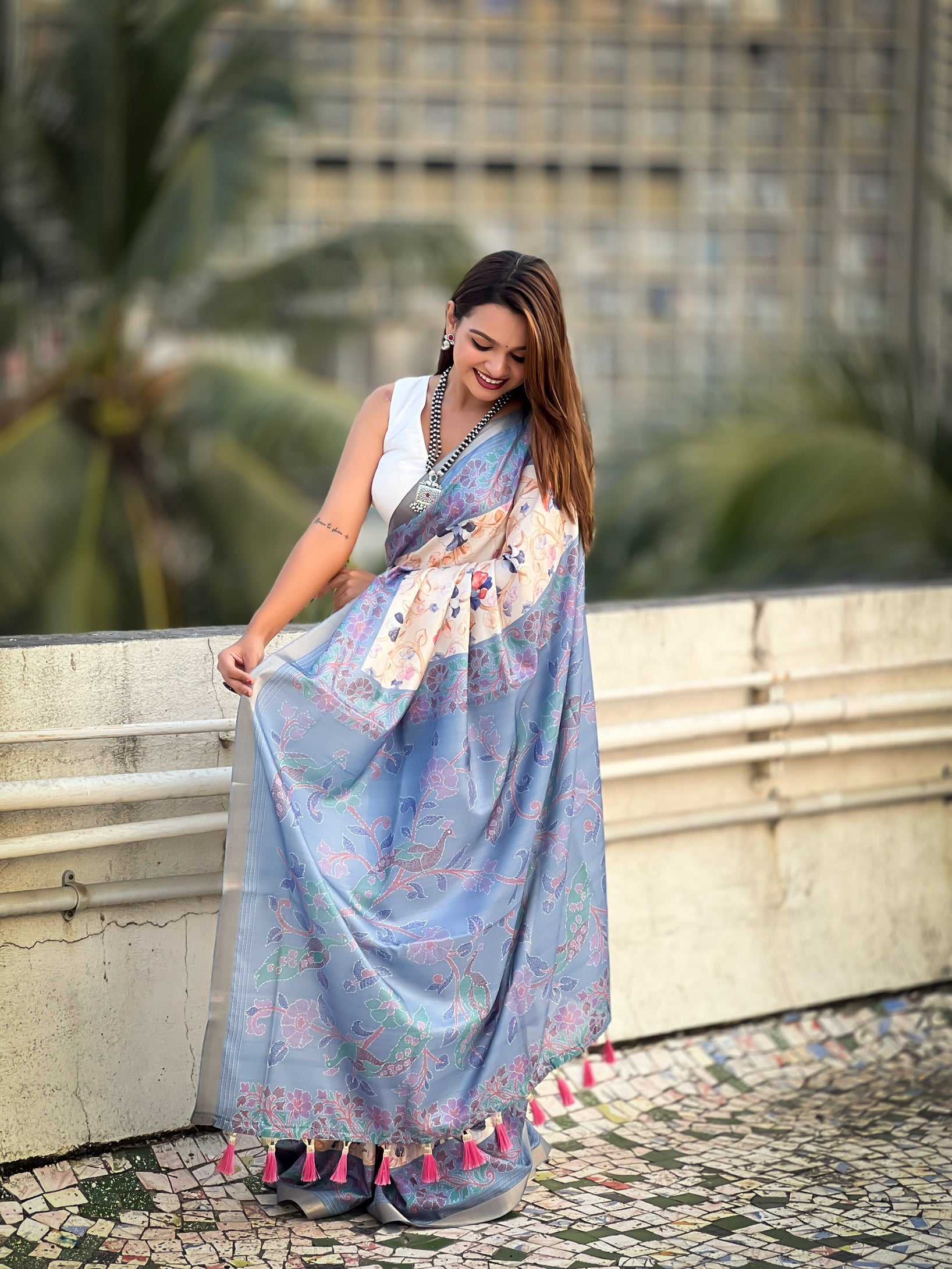 🌟 TUSSAR KALAMKARI SAREE      Fabric Base: Tussar Silk
