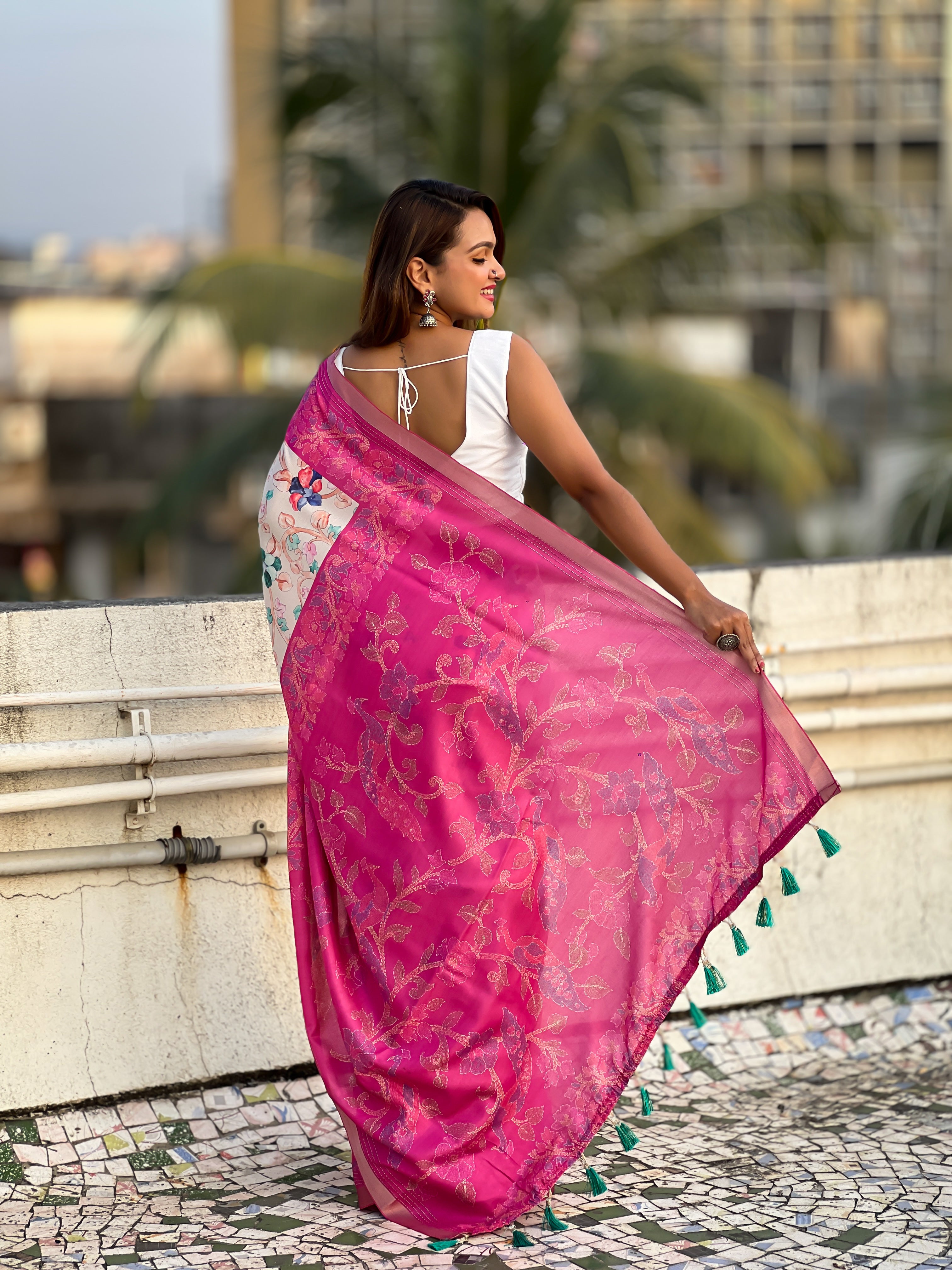 🌟 TUSSAR KALAMKARI SAREE      Fabric Base: Tussar Silk