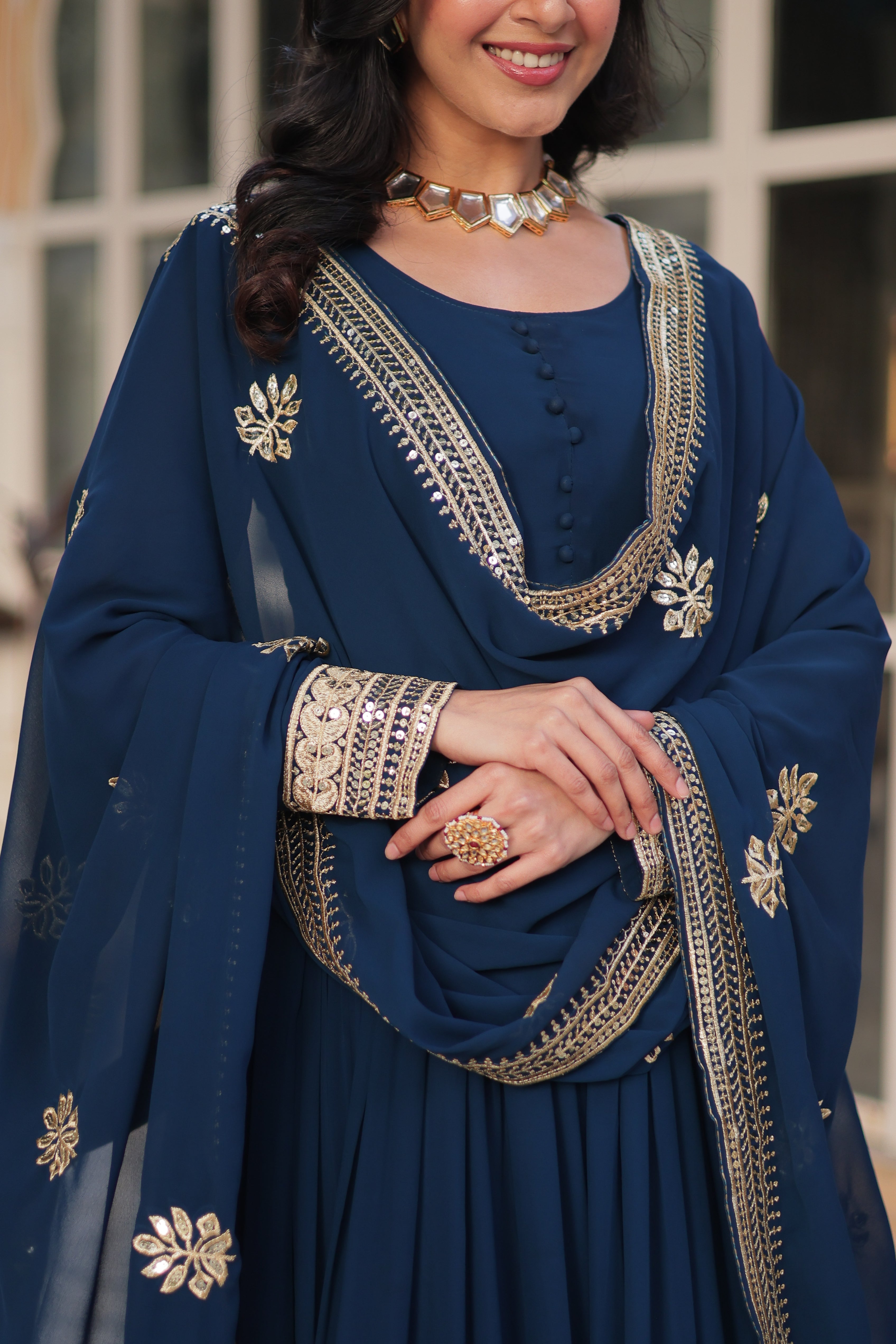 Faux Blooming with Embroidery Zari Sequins-work